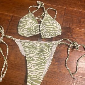 Tiny triangle bikini, lime green and white zebra print